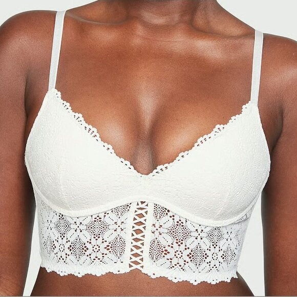 38D Victoria's Secret Push-Up Wireless Lace Bra Top Coconut White - Picture 2 of 8